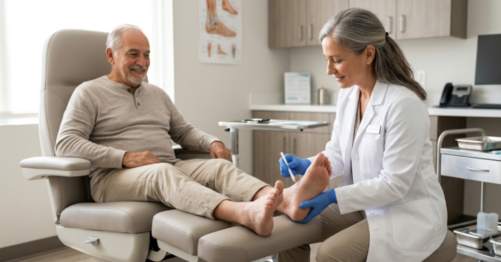 Podiatrist performing an annual diabetic foot exams on a patient at Sole Foot and Ankle in Valparaiso IN
