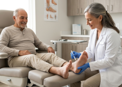Podiatrist performing an annual diabetic foot exams on a patient at Sole Foot and Ankle in Valparaiso IN
